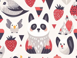 动物与草莓的可爱图案