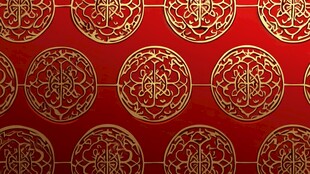红色背景上的金色传统花纹