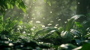 阳光洒落的清新森林角落