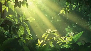 阳光洒落的梦幻森林角落