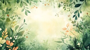 清新绿植环绕的梦幻背景