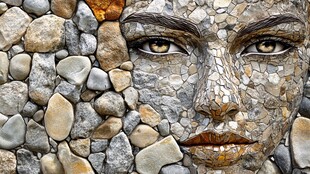 石砌人脸艺术拼图