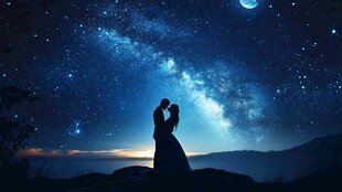 星空下的浪漫情侣之吻