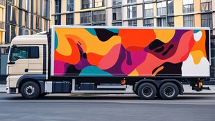 多彩艺术涂装的城市货运卡车