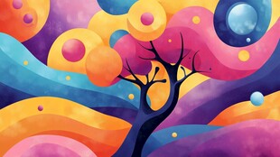 梦幻色彩的奇幻树景