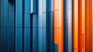 蓝橙渐变几何建筑墙面