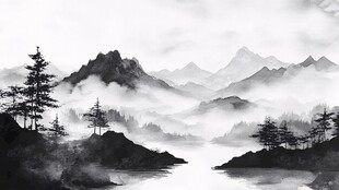 水墨山水间的静谧景致