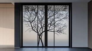 室内窗外枯树独特景致