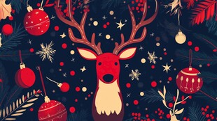 圣诞驯鹿与节日装饰元素