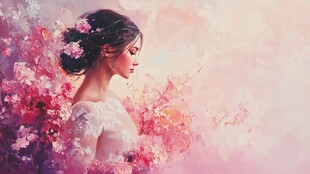 梦幻花中佳人侧颜