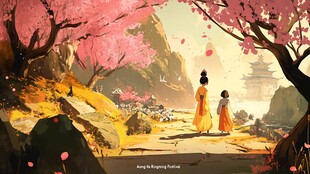 古风母女漫步烂漫樱花间