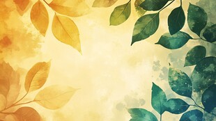 水彩风秋叶绿叶背景图