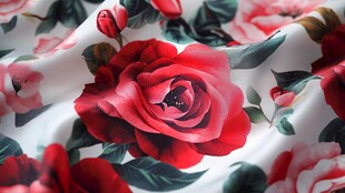 红色玫瑰印花精美布料