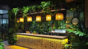 绿植环绕的温馨吧台空间