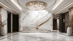 豪华大理石大厅与水晶吊灯