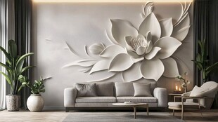 素雅花朵墙饰的客厅空间