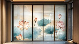 中式荷花玻璃隔断艺术美