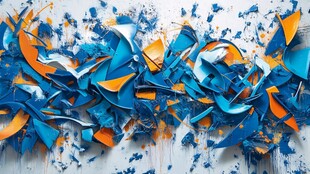 蓝橙碎片艺术抽象画面