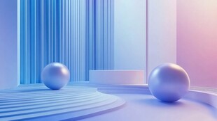 梦幻渐变空间中的金属球体