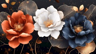 三色花卉插画的梦幻之美