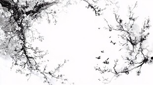 水墨梅花枝头飞鸟图