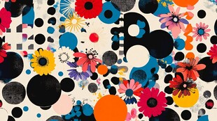 多彩花卉圆点抽象图案背景