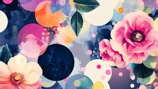 缤纷花卉几何图案背景