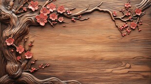 木雕梅花装饰于古朴木板