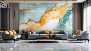 现代轻奢风客厅大理石背景墙