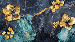 黑金大理石上的金色花卉