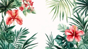 热带花卉绿植装饰背景图