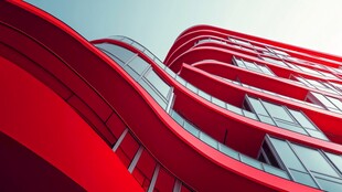 红色流线型现代建筑外观