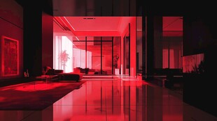 红光照耀下的现代室内空间