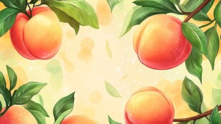 手绘鲜嫩桃子插画背景