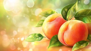 鲜美水蜜桃 绿叶相伴