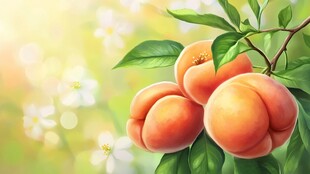 枝头鲜桃 绿叶相伴