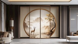 中式客厅的雅致山水鹿景