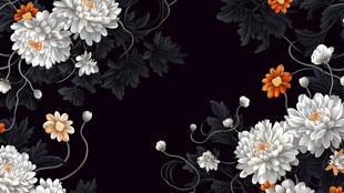 黑白花卉图案背景装饰画