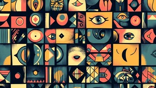 几何抽象图案与神秘眼睛元素