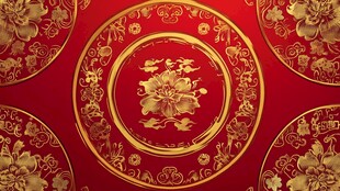 喜庆中式红金花卉装饰图案