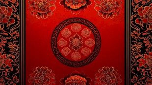 中式传统红色花卉纹样图案