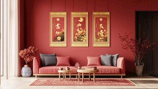 中式客厅 红墙金匾添雅韵