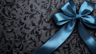 蓝色缎带与花纹背景