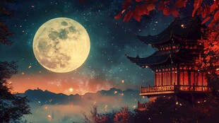 月夜下的中式楼阁美景
