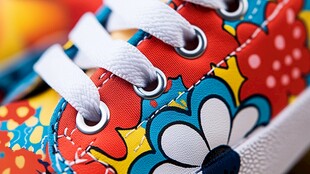 多彩印花帆布鞋细节特写