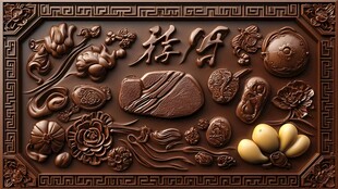 中式浮雕梅开图