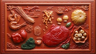 中式浮雕 丰富食材与祥龙图案