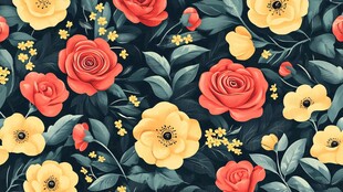 花卉图案 多彩玫瑰与小花
