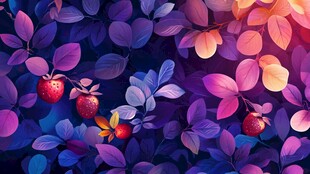 梦幻浆果叶影插画背景
