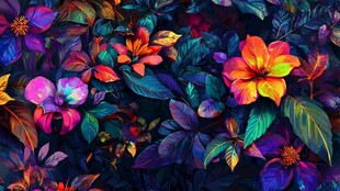 梦幻多彩花卉植物图案